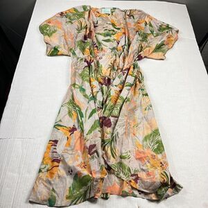 True Destinations Soft Romantic Kimono Coverup Floral Tie Front Flowy Top SMALL